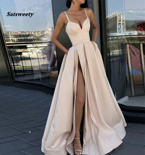 2019 schwarze Abschlussballkleider mit Taschen Seitenschlitz trägerloser satin elegant lang Abend Partykleider Wein rote Frauen formelle Kleider 7502573