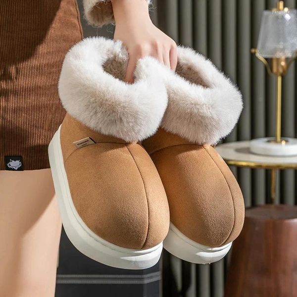 Stiefel Retro Big Toe warme Schnee Frauen Kunstfell langer winterlicher Knöchel Frau Wildleder wasserdichte Nicht-Schlupf-Baumwollschuhe