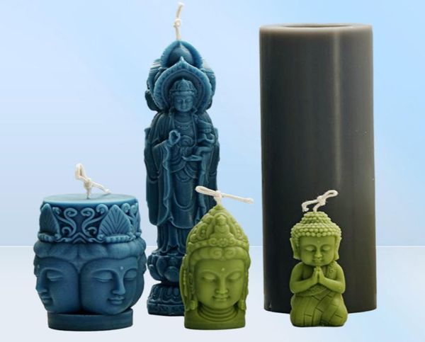 Guanyin Buddha estátua vela silicone molde diy três face a fabricação de resina presentes de sabão artesanato decoração de casa 2207213724736