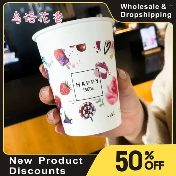 Copas descartáveis palhas de alta qualidade Take Away Coffee Milk Tea Paper Cup com logotipo personalizado para o seu material de festa de marca 250ml