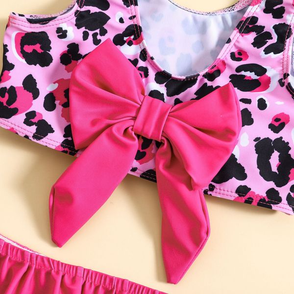 BASCHE BAMBINA BAMBINA SWAME 2024 Summer Bowknot Leopard Stampa arti da bagno su costumi da bagno a due pezzi da bagno per bambini