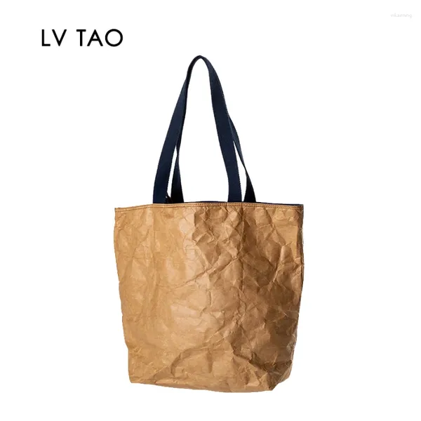 Sacchetti della spesa DuPont Tote Bag Borse a spalla singola Elegante lavabile Kraft Canvas Tyvek impermeabile