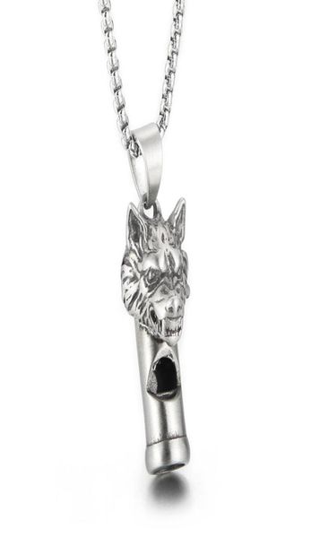 Gothic Wolf Head Whistle Halskette Anhänger aus Edelstahl Rolo -Kettenschmuck für Herren Jungen coole Geschenke 3mm 24 Zoll 2969605