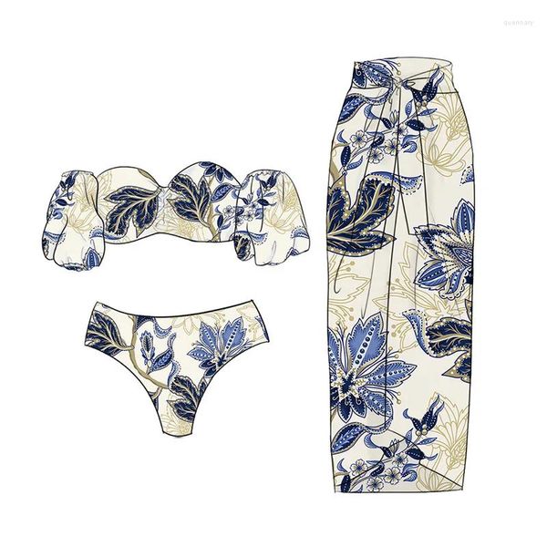 Frauen Badebekleidung Lanswe 2024 Retro-Druck High End Separat Badeanzug Kimono Sexy Bikini Cover-ups Set Summer Spa Badeanzug