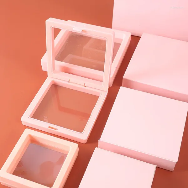 Caschetti per gioielli 10pcs Cute Pink Box 7 cm 9 cm 11 cm Film trasparente Case di gioielli Accessori Display Porta regalo Packaging