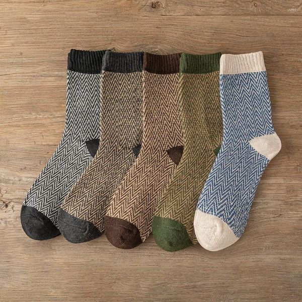 Herrensocken 5pairs Witner Mann Frauen dick warm retro feste Streifen Farbe hochwertige Paarmodelle kostenlose Größe