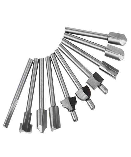 10pcslot 18 Mini Shank HSS Carpentry Bits Fit Fit Dremel Rotary Tools Bits de roteador de madeira Cutter7829878