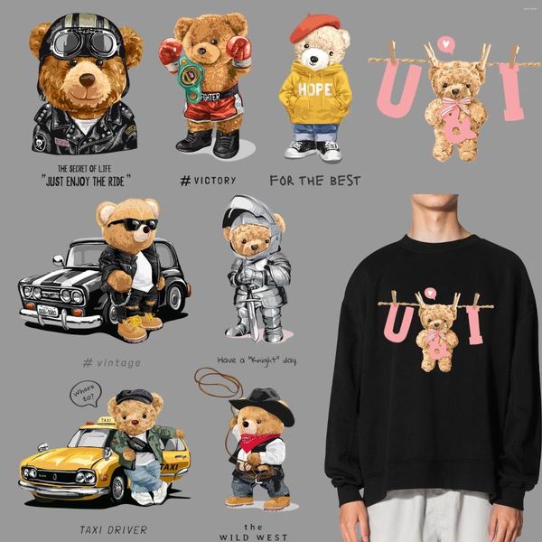 Fensteraufkleber Hip Hop Bear Patch Eisen auf Hitze Presse Teddy Thermal Cartoon Tier DTF-Übertragung für T-Shirts