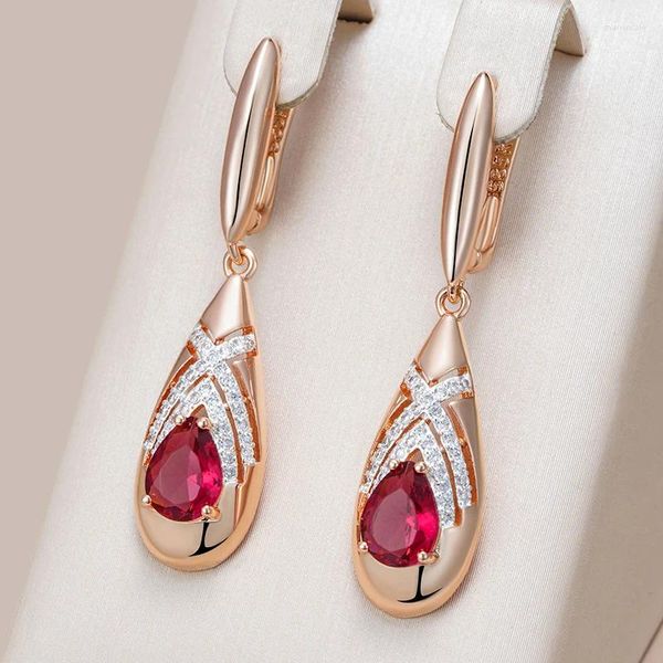 Brincos de bronzeamento de bronzeado Único noiva étnica Red Natural Zircon Drop For Women Fashion 585 Rose Gold Silver Color Mix Dily