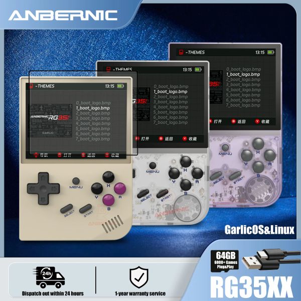 Jogadores ANBERNIC RG35XX Handheld Console Linux+Garlicos Screen IPS IPS de 3,5 polegadas Construindo 64g TF Card 6831 Classic Games Hdmicompatible