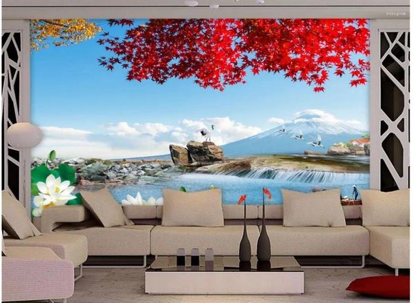 Sfondi Decorazione per la casa Fuji Mountain Lotus Wallpaper decorazione da bagno personalizzata 3d PO