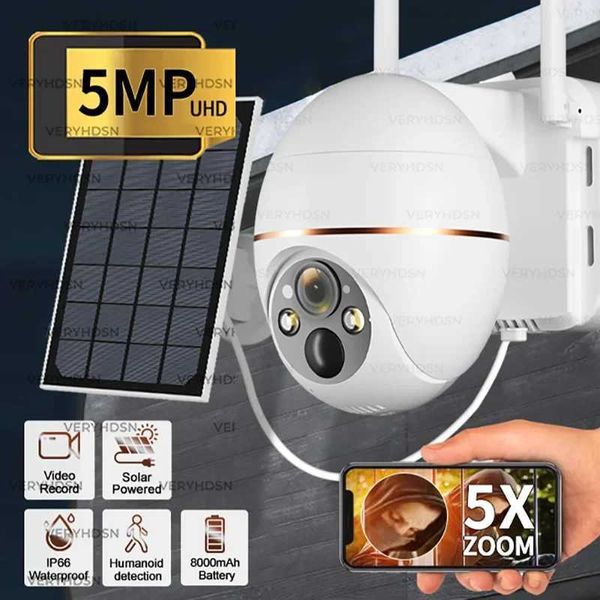 IP -камеры 5MP IP Solar Camera Wi -Fi Камеры наблюдения 8000 мАч Беспроводная передача PIR CCTV CCTV.