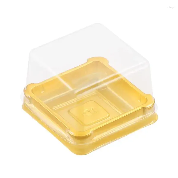 Elimina contenitori Upkoch 50pcs Plastic Square Moon Cake Boxes Contenitore a soffio uovo per imballaggio dorato Packicontainer Box (piccolo)
