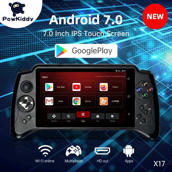 Gamepads powkiddy yeni x17 Android 7.0 retro el video oyun konsolu 7inch IPS dokunmatik ekran mtk 8163 dört çekirdek 2G RAM 32G ROM