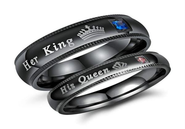 King e Queen Rings for Couples 2pcs os dela combinando com ele e sua promessa da aliança de casamento Black Comfort Fi9438006