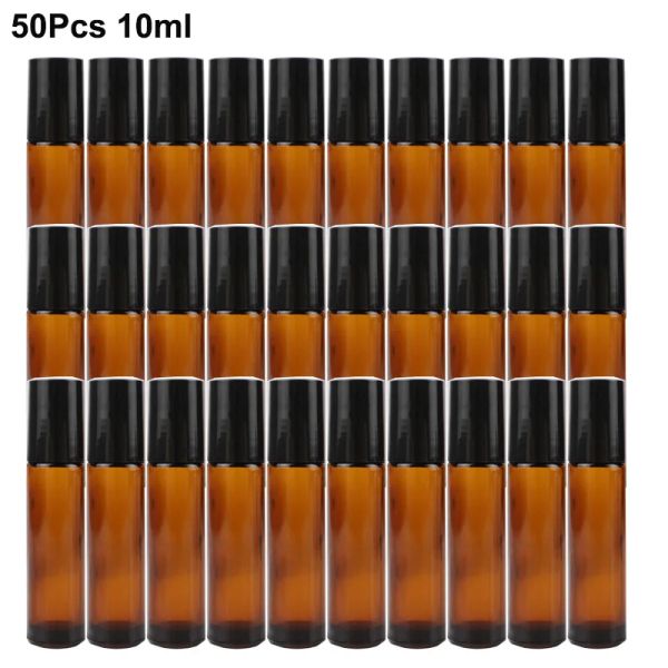 Ekipmanlar 50pcs/setler 10ml Amber Boş Dolunabilen Rulo Esansiyel Yağlar İçin Şişelerde Paslanmaz Çelik Silindir Toplu Deodorant Kapları