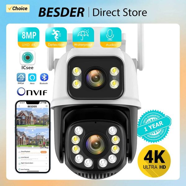 IP -Kameras 8MP 4K PTZ WiFi IP -Kamera Sicherheit Schutz Dual Objektiven Bildschirmfarbe Nachtsicht Auto -Track CCTV -Überwachungskamera ICSEE App 240413