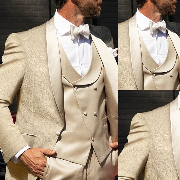 Elegante smoking maschile Sciallino Blazer Wedding Scialtro con giro singola cerimonia a petto di abbigliamento da sposa formale pantaloni di compleanno per feste gilet 3 pezzi set personalizzati realizzati su misura realizzati