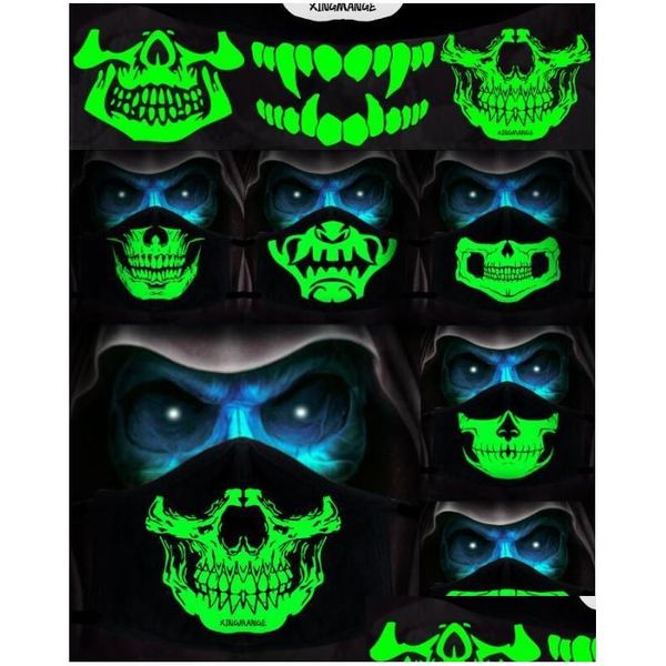 Máscaras de festa algodão à prova de poeira PM2.5 Cartoon máscara preta Boca mulher homem Night Glow em SKL escuro meio Muffle Drop Drop Drip Home Garde Dh6ta