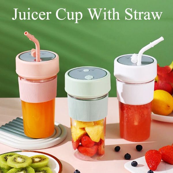 Juicers liquidificadores portáteis para copo de espremedor de cozinha com palha recarregável de suco de frutas misturador de máquina mista