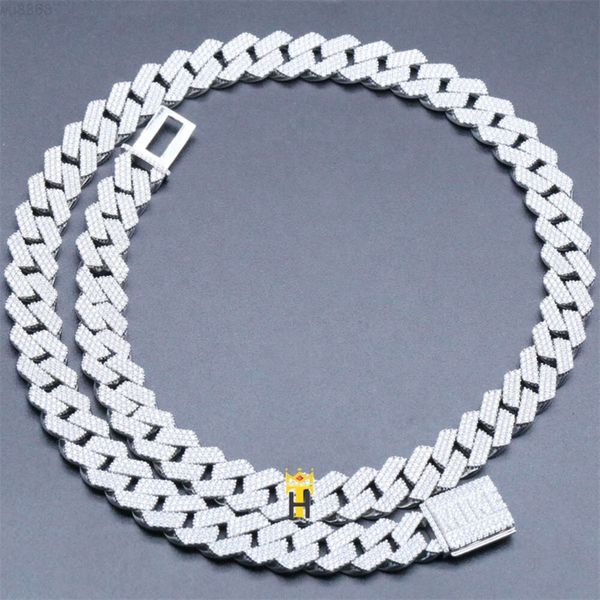 12mm Weißgold Silber Diamant Halskette Schmuck Custom Hip Hop Eced Cuban Link Chain