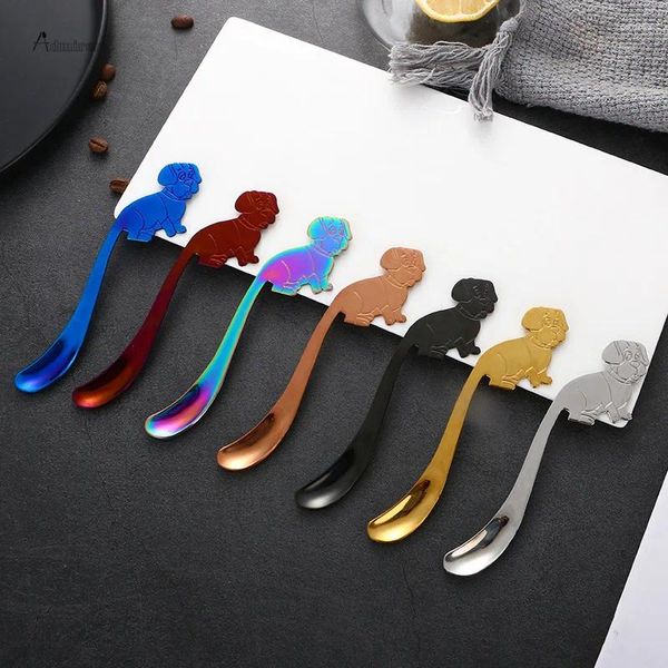 Scolle di caffè 1pc cucchiaio in acciaio inossidabile mini a forma di cane da cucchiaino da cucchiaino gelato dessert snack scoop tavolo da tavolo da cucina gadget regalo