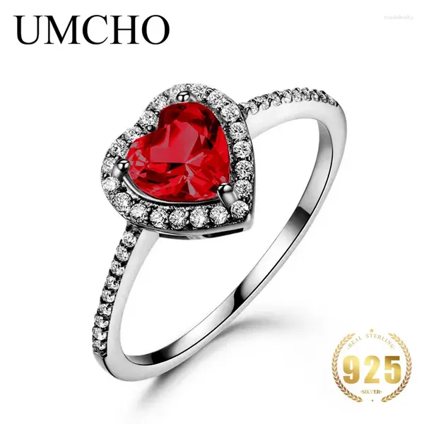 Anelli a cluster Umcho 925 Donne originale d'argento Garnet Heart Ring per la fidanzata regalo di compleanno Regalo di lusso da donna Fai da te