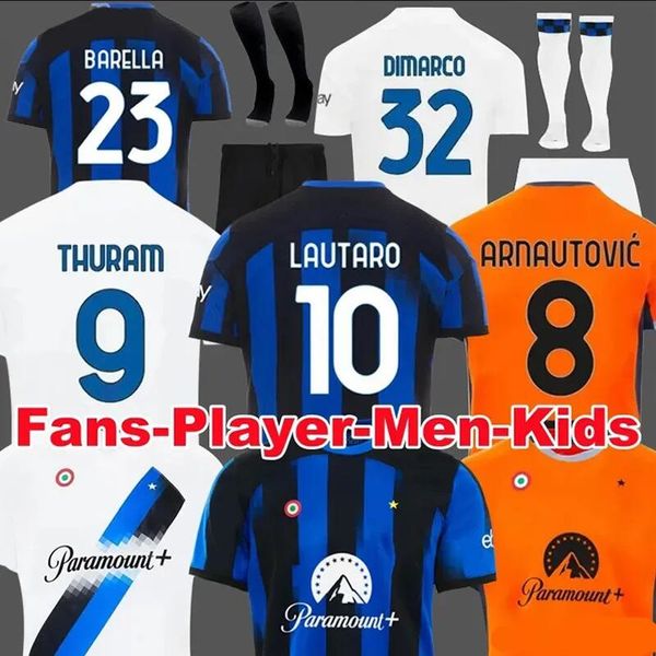 Lukaku Soccer Jersey Barella Inters Dzeko S Lautaro Vidal J. Correa 23 24 Shirt da calcio Calhanoglu Gagliardini Kit Kit Yellow 3rd Kids Equipment