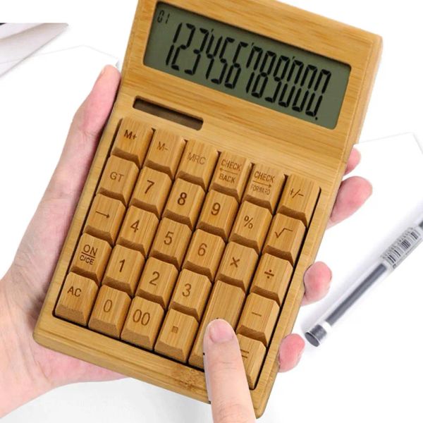 Calculadoras calculadoras de bambu multifuncionais calculadora de escritório duplo calculadora eletrônica de bateria solar 12 dígitos à prova d'água para casa fora p1x88