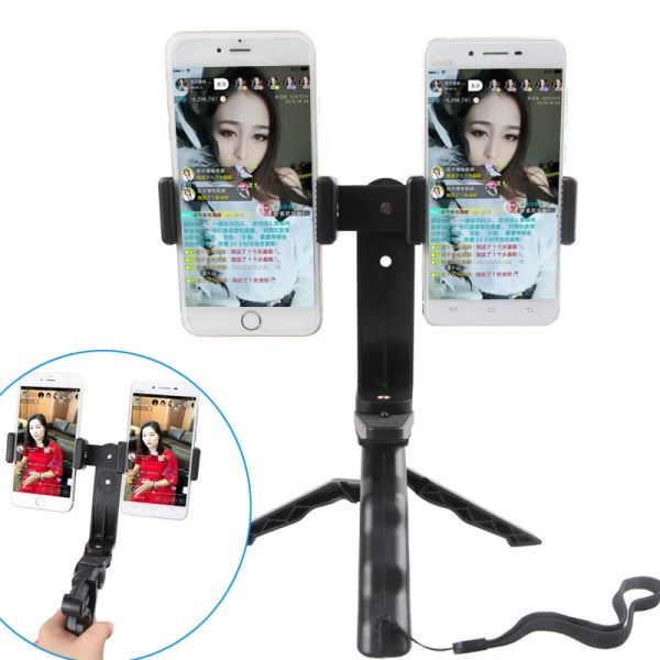 Tripods Masaüstü Selfie Mini Tripod Mobil Cep Telefonları için 2 Klip Montaj Tutucu Grip Stant Desteği Canlı Video Blogger Vlog