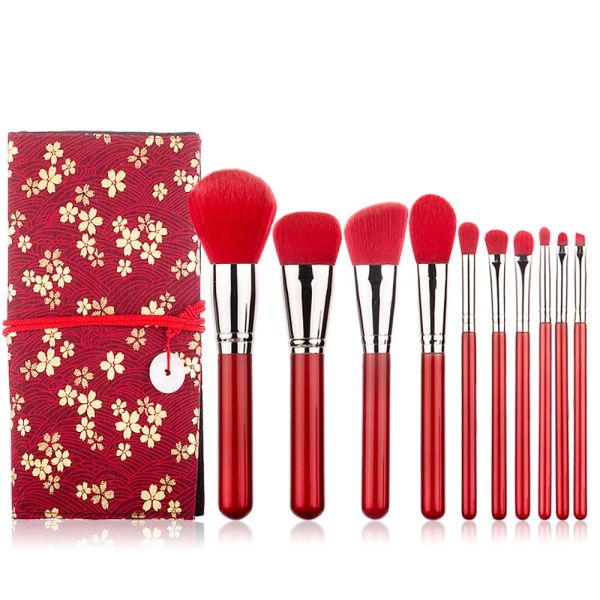 Shadow 10pcs Рождественские подарочные подарки Профессиональные кисти для макияжа устанавливают большой красный фундамент, смешивание порошкообразной румяна для век, брутвы для век, инструменты