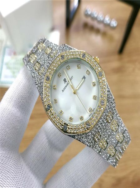 Colours Fashion Watch da uomo Royal Oak Luxury Designer Diamond Iced Out Outhes inossidabile Bling Bling Quartz Movement Party Wristw9646279