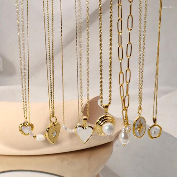 Anhänger Halsketten wild freie trendige Edelstahlperle für Frauen Herzstern einfache Charm PVD Gold plattiert Schmuck