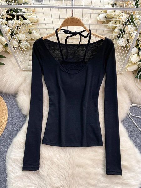 Женские блузки Singreiny Spring Black Slim Top Women Elegant Balter от плеча высокого качества Streetweawr Ladies Casual Summer Chic Blouse