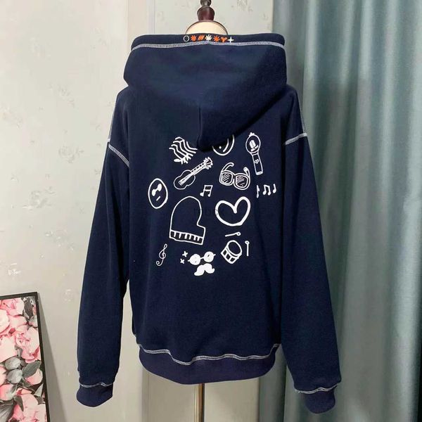 Herren Hoodies Kpop Armee Sie nie Herbst Winter Marine Blue Sticker Reißverschluss Jacke Top Coat Frauen Mann Tian Guozheng Zip Denim Y2K Hoodie 240412