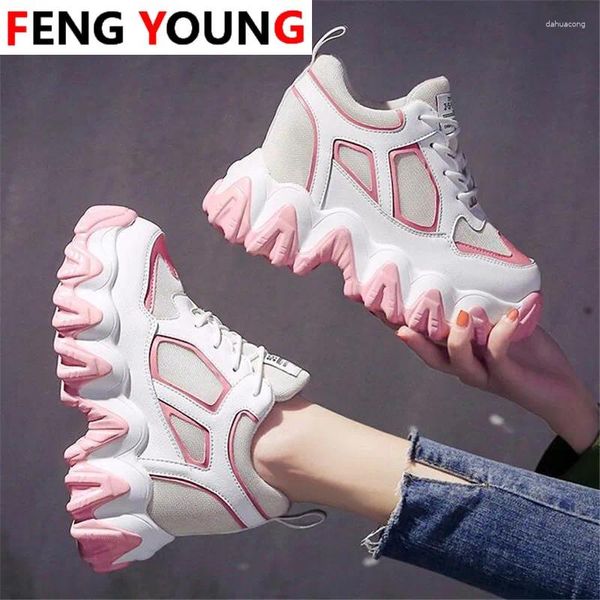 Fitnessschuhe Sneakers Mode Girl Chunky 2024 Frühlings Sommer Frau Schnüre-up-Plattform 10 cm Höhe zunehmend Papa Casual