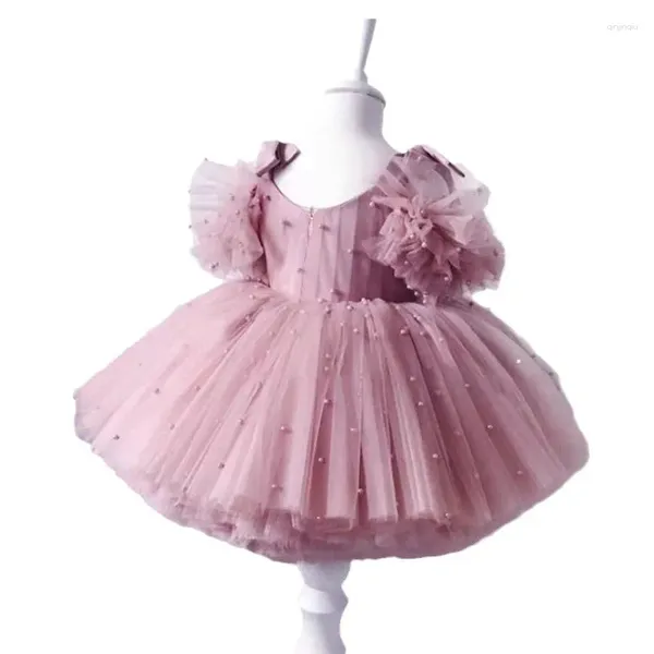 Abiti da ragazza nati abito da compleanno perla per bambini ricamo da spalla in tutus abito da festa principessa lolita vestido arruffato abbigliamento