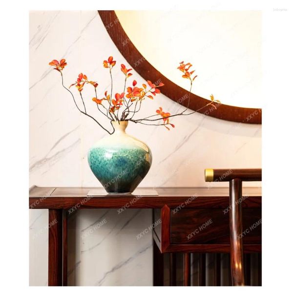 Vasen Grüne Glasur Chinesische Keramik Vase Decorationliving Room Blume Arrangement Esstisch Rote Berry Branch -Gerät