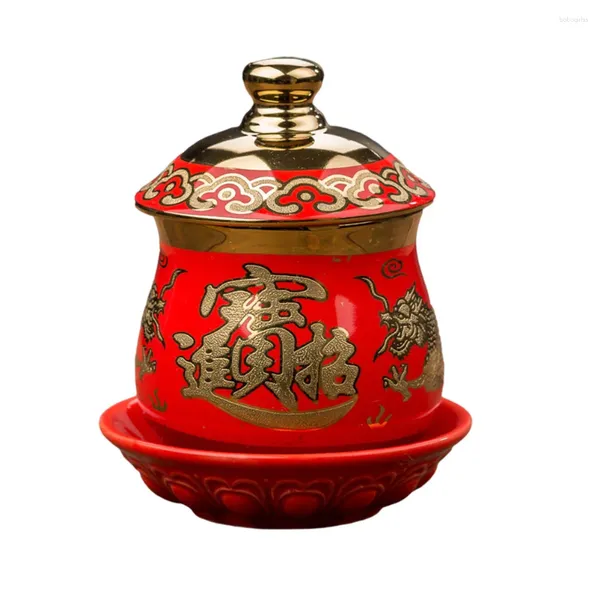 Tazze di piattino tazza che offrono ciotole d'acqua ciotole adorano alta tibetana forniture per tè ceramica santa shui feng tesoro rame