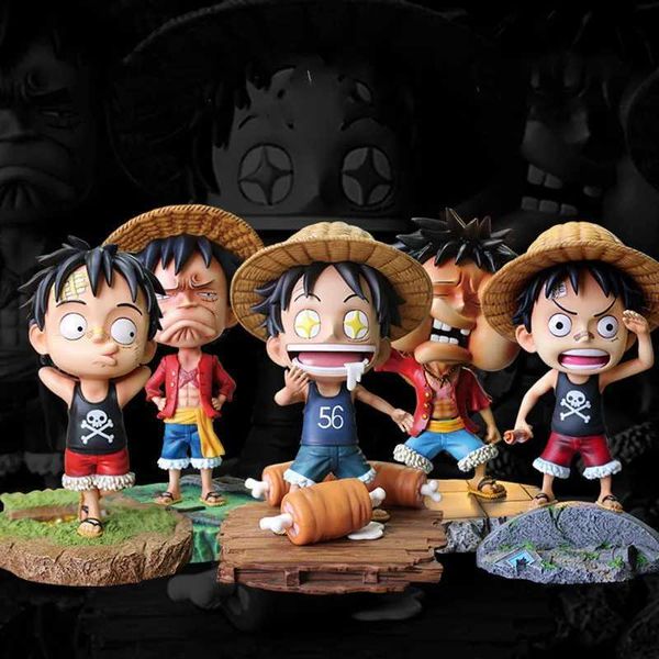 Anime Manga Anime One Piece Action Figur Doll Affe d Luffy Kindheit Funny Q Version Figurine Süßes Sammelmodell Desktop Orament Toy 240413