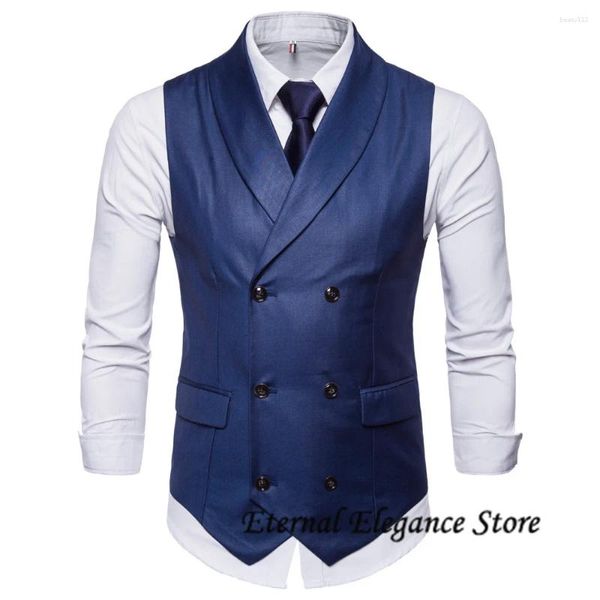 Coletes masculinos góticos gótico colete slim fit duplo terno de trespassado chaleco hombre moda cadeia de cadeia sem mangas coletes homens vestido de noiva formal