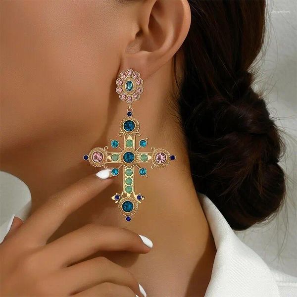 Dangle Ohrringe Vintage Cross Stud Ohrring Gothic Byzantin Style Art Lange Long Woman's Exquisites Schmuck Geschenk
