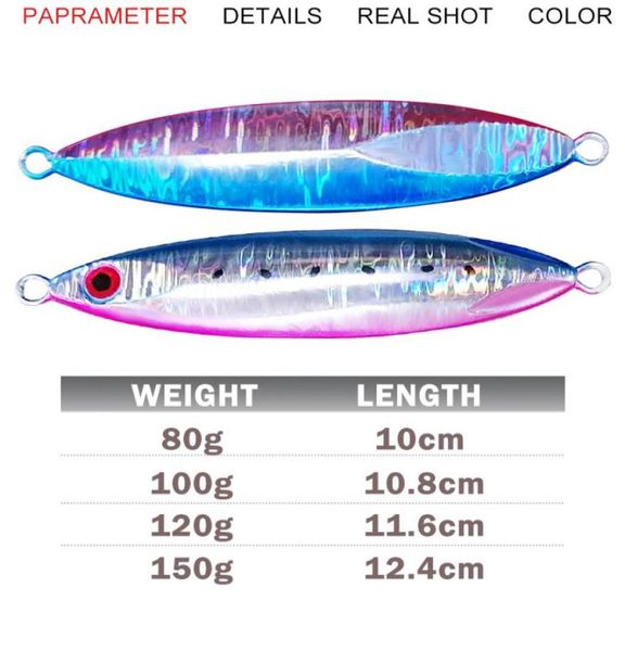 80g 100 g 120 g 150 g langsam flacher Fall Blei vertikaler Schablone Salzwasser künstliche Fischereiköder für Thunfisch -Königsfische Bass Salmon8531213