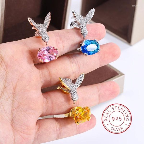 Clusterringe kreativ farbiger Gemstone -Ring für Frauen, die Mary's Aquamarine Hummingbird 925 Stamp Wedding Party Mode Smode Simulation simulieren