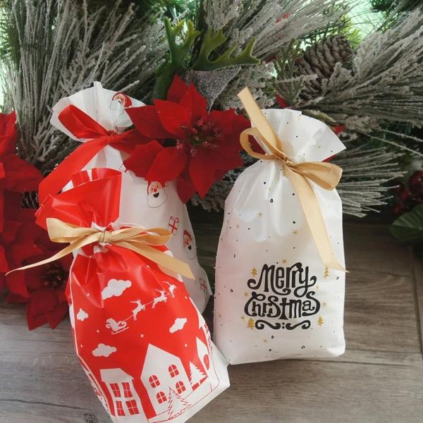 Embrulho de presente 23 15cm 50pcs Natal Papai Noel está chegando para a bolsa de design da cidade de biscoito de biscoito de festas artesanais favorece sacos de embalagem de plástico