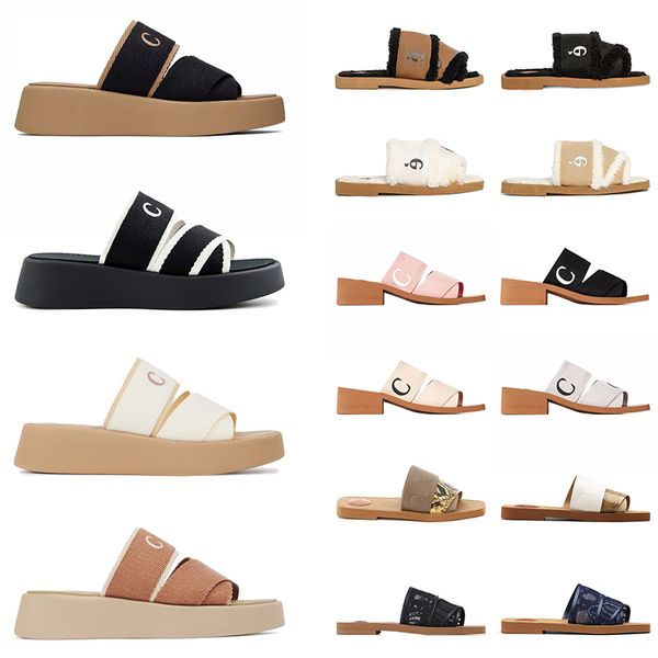 2024 Woodys Designer Sandals Women Women Wedge Alfadelle linho lesão Sapatos sapatos brancos preto rosa Mila bEIGE Slippers de salto alto salto alto Sandale Sliders