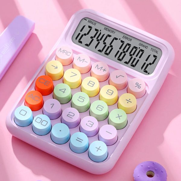 Calculadoras pequenas calculadora mecânica colorida com 12digit LCD Display Battery Número alimentado Calculadora de artigos de papelaria escolar de artigos de papelaria