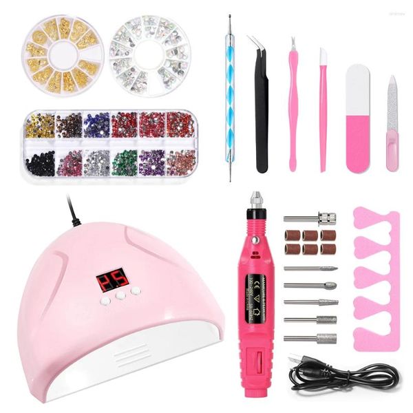 Kits de arte unhas cnhids decoração com lâmpada de lâmpada de led de manicure full manicure kit de exercícios elétricos kit gel para unhas cristal