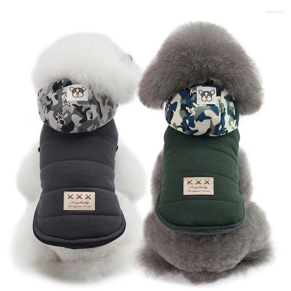 Abbigliamento per cani Giacche da mantello caldo inverno mimeti con cappuccio con cappuccio di cotone addosso abiti da pet cotone a due piedi cuccioli morbidi gatti cuccioli abiti da cani s/m/l/xl/2xl