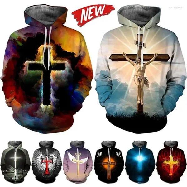 Hoodies masculinos Cristão Jesus Cruz Capuz Graphic Men Clothing 3D Printing Women Harajuku moda Y2K Pullovers Hoody Sudadera Hombre